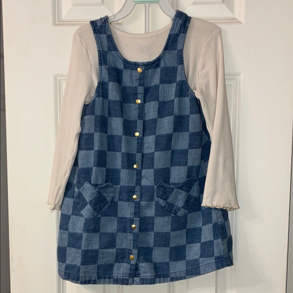 Old Navy Blue and Cream Kids Matching dress and shirt 4T with heart pockets